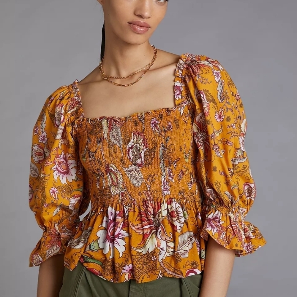 Conditions Apply Smocked Sweetheart Blouse size S NWT